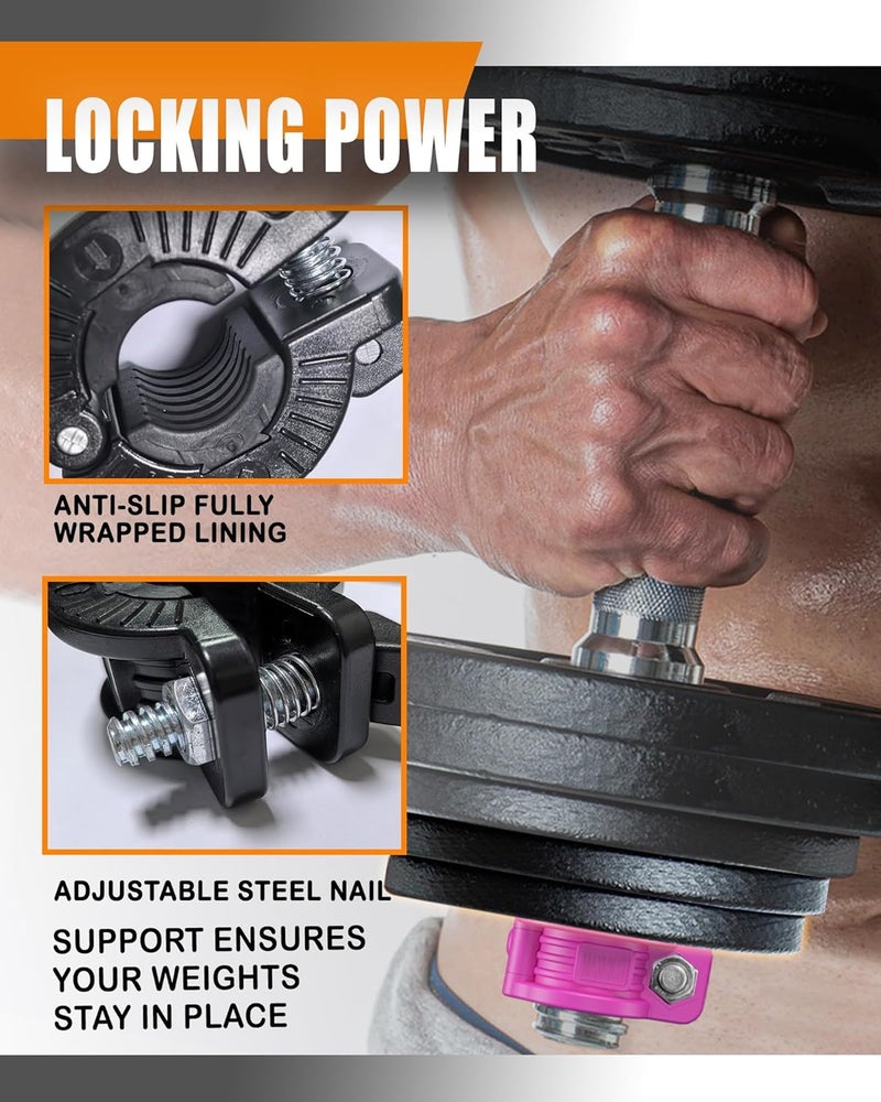 MAXRICH T Barbell Clamp 1 inch Multiple Sizes & Adjustable Weight Clips for Barbell Quick Release Barbell Clips|Barbell Collar Bar Locks for Weight Lifting (ROSE) - Image 3